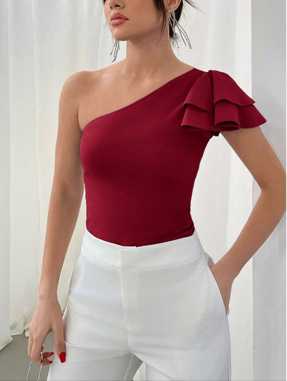 Off The Shoulder Top Ruffle Short Sleeve Top - Picture 4 of 5